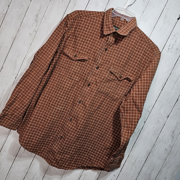 Orvis Men's Rust Orange Plaid Flannel Shirt Button Up Long Sleeve Size Large. - Picture 2 of 8